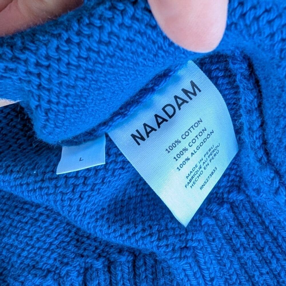 Naadam Cotton High Neck Cardigan Womens Blue Soft Knit Button Front Casual - Picture 6 of 9